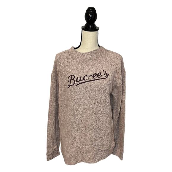 Buc-ee’s Womens Knit High Neck Pullover Sweater Pink Fuzzy Soft Size Small - Picture 2 of 7